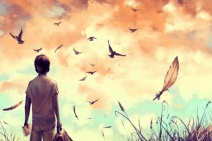 artistic,  , Painting, Sky, Feather, Bird, Free, Boy, Book