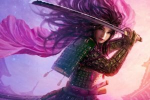 warrior, Fantasy, Girl, Pink, Hair, L5r, Legend of the five rings, Fantasy, Online, Cardga