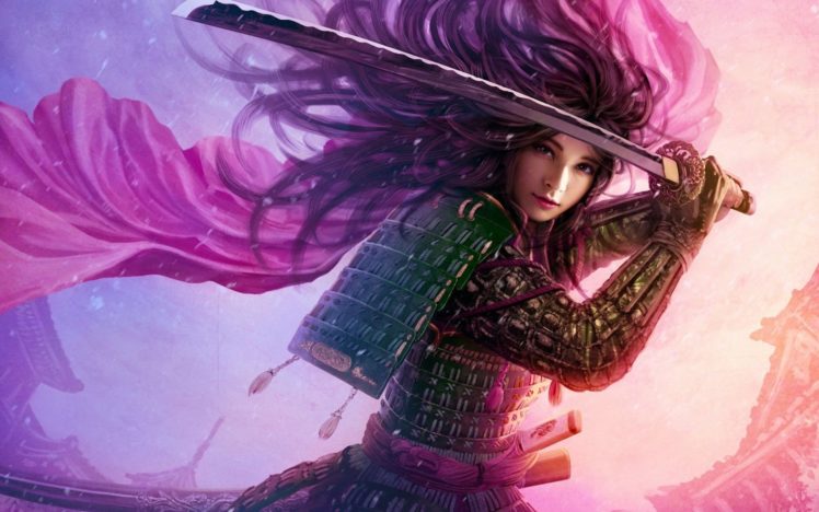 warrior, Fantasy, Girl, Pink, Hair, L5r, Legend of the five rings, Fantasy, Online, Cardga HD Wallpaper Desktop Background