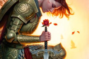 warrior, Girl, Weapon, Rose, Flower, Sword, Light