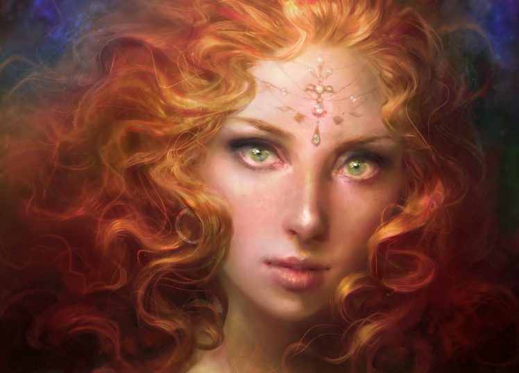 painting, Art, Girl, Hair, Red, Eyes, Face HD Wallpaper Desktop Background