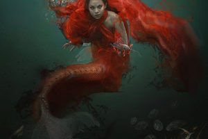 mermaid, Red, Fish, Sea, Water, Girl, Fantasy