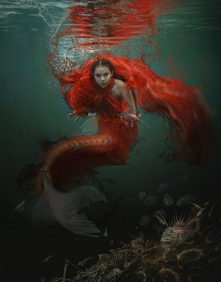 mermaid, Red, Fish, Sea, Water, Girl, Fantasy HD Wallpaper Desktop Background
