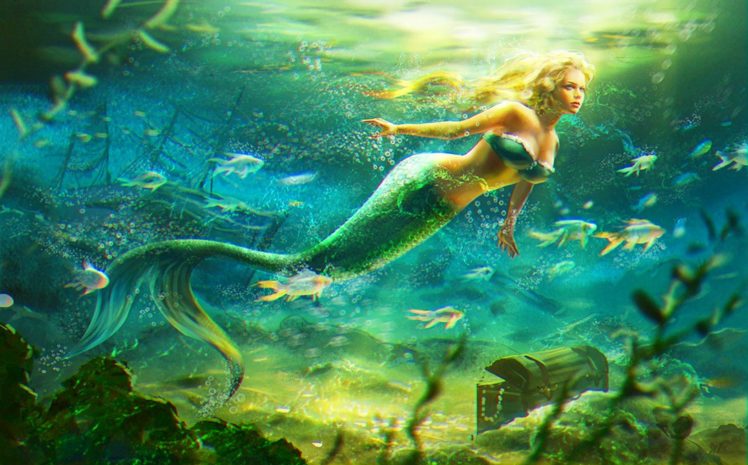 mermaid fantasy water, Fish, Sea HD Wallpaper Desktop Background