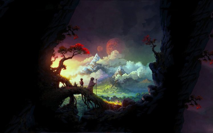 fantasy, Tree, Landscapw, Cloud, Anime HD Wallpaper Desktop Background