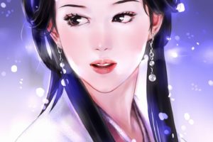 girl, Painting, Long, Hair, Original, Kimono, Face, Fantasy