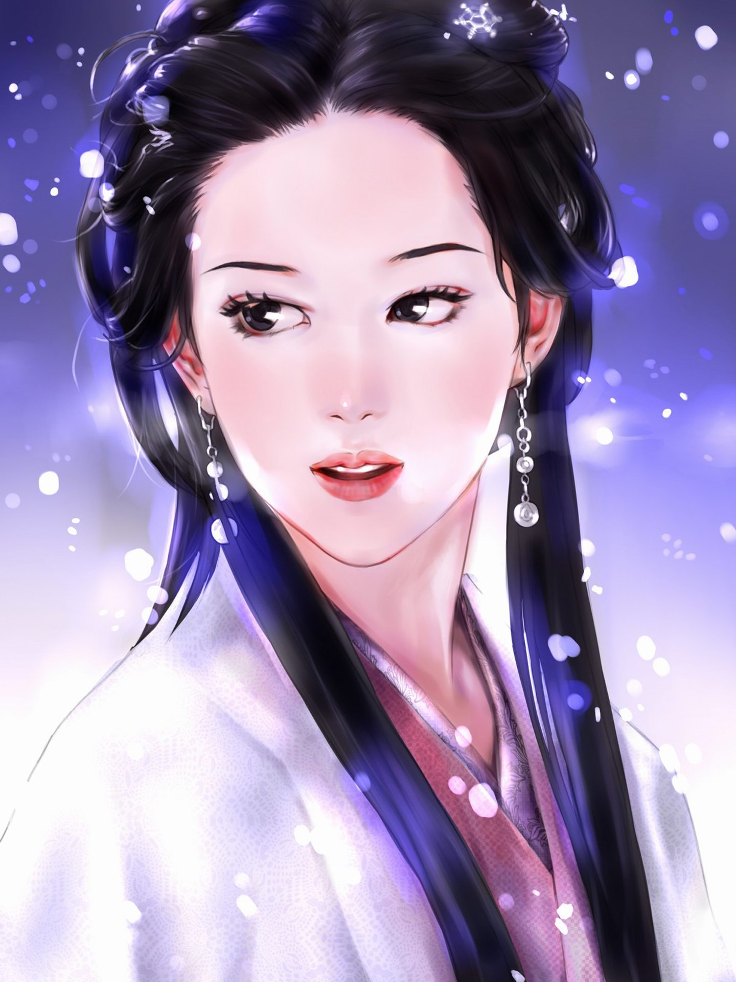 girl, Painting, Long, Hair, Original, Kimono, Face, Fantasy Wallpaper
