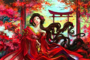 fantasy, Kimono, Long, Hair, Asian, Girl, Tree