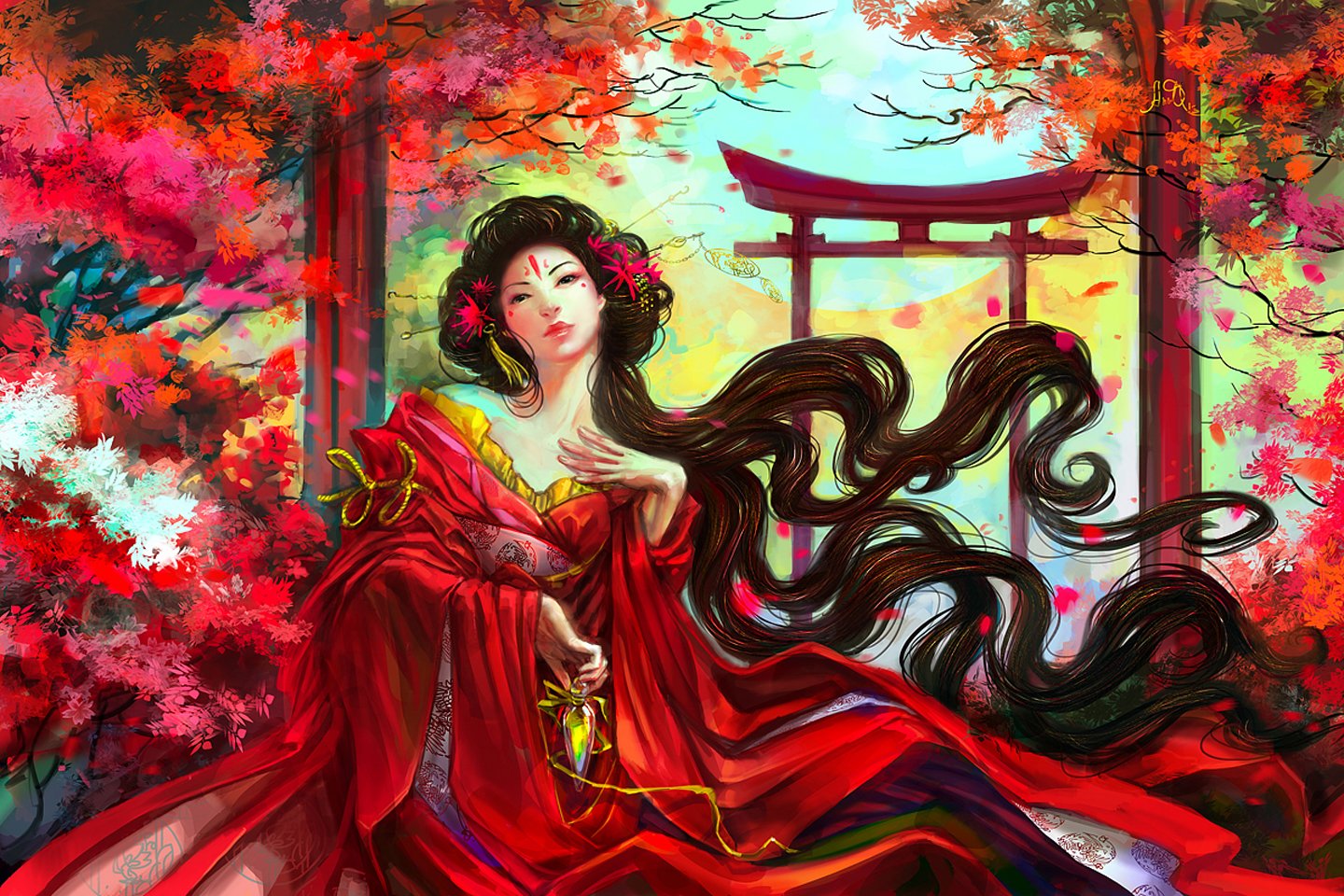 fantasy, Kimono, Long, Hair, Asian, Girl, Tree Wallpaper