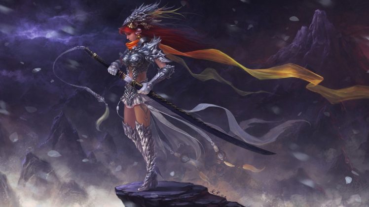 art,  , Fantasy, Girl, Armour, Sword HD Wallpaper Desktop Background