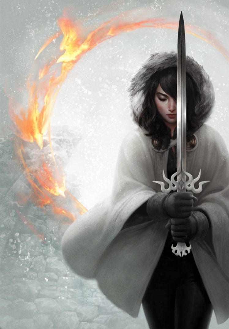 fantasy, Sword, Girl, Warrior, Snow, Fire, Bird HD Wallpaper Desktop Background