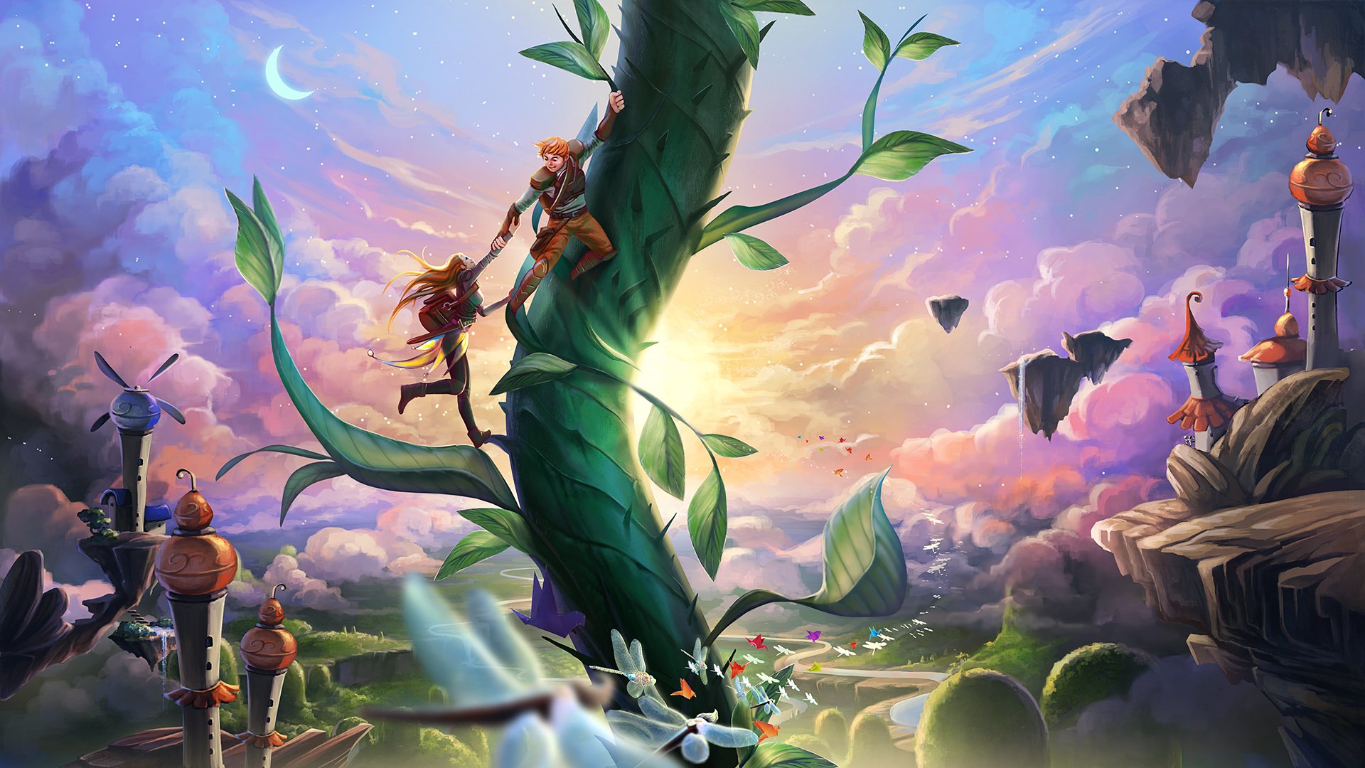 fantastic, World, Fairies, Clouds, Fantasy, Magical, Beanstalk, Artwork, Disney, Island Wallpaper