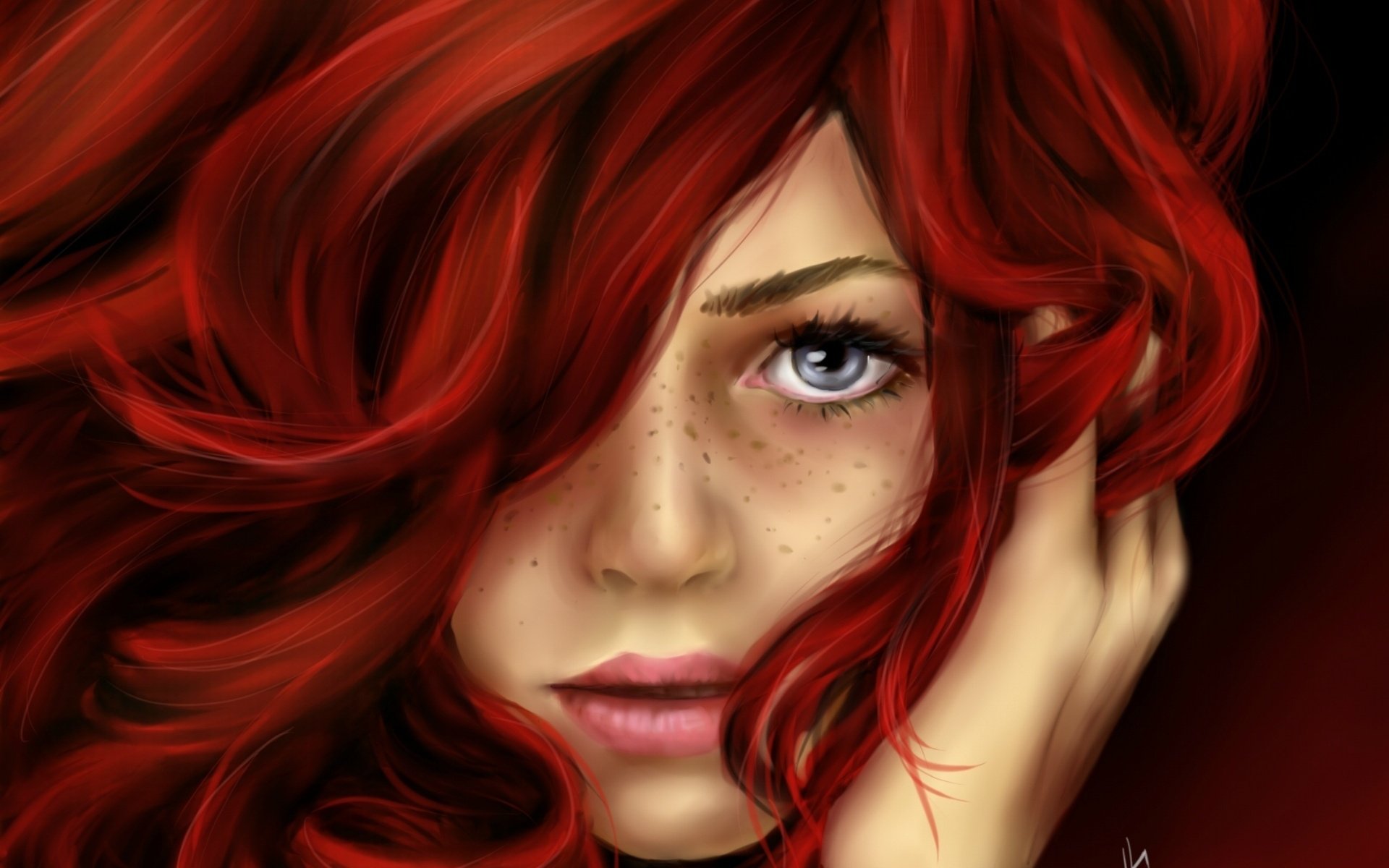 red, Hair, Girl, Face, Blue, Eyes Wallpaper