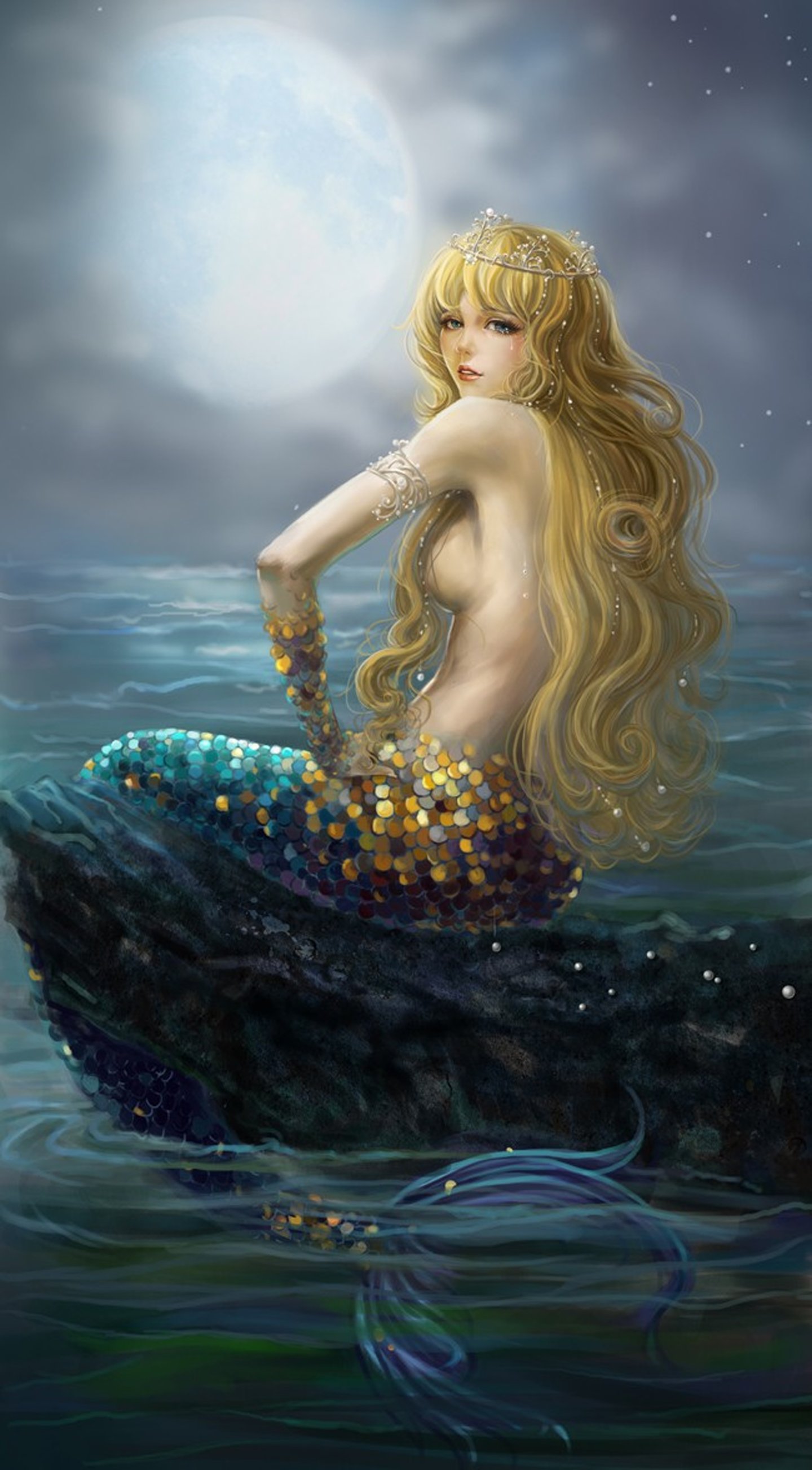 mermaid, Blonde, Fantasy, Girl, Sea, Beautiful Wallpaper