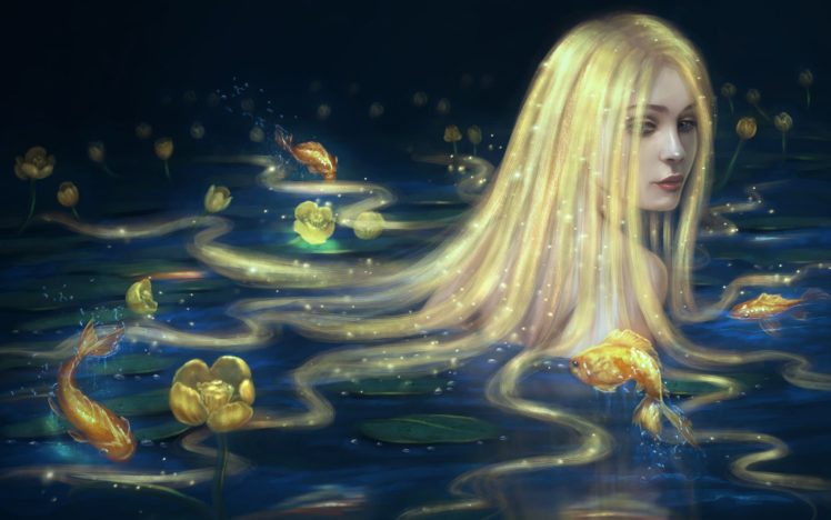 mermaid, Water, Fish, Hair, Fantasy, Girls, Artwork HD Wallpaper Desktop Background