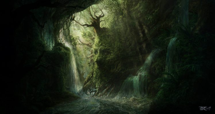 artwork, Fantasy, Magical, Art, Forest, Tree, Landscape, Nature, Cave, Skull HD Wallpaper Desktop Background