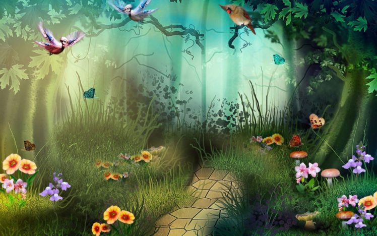 artwork, Fantasy, Magical, Art, Forest, Tree, Landscape, Nature, Butterfly, Butterflies HD Wallpaper Desktop Background