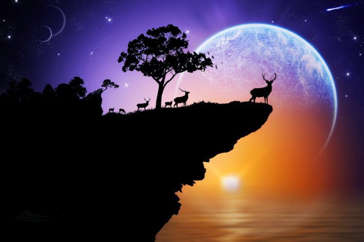 space, Fantasy, Animals, Landscapes, Planets, Sunset, Beauty, Imaginations, Stars HD Wallpaper Desktop Background