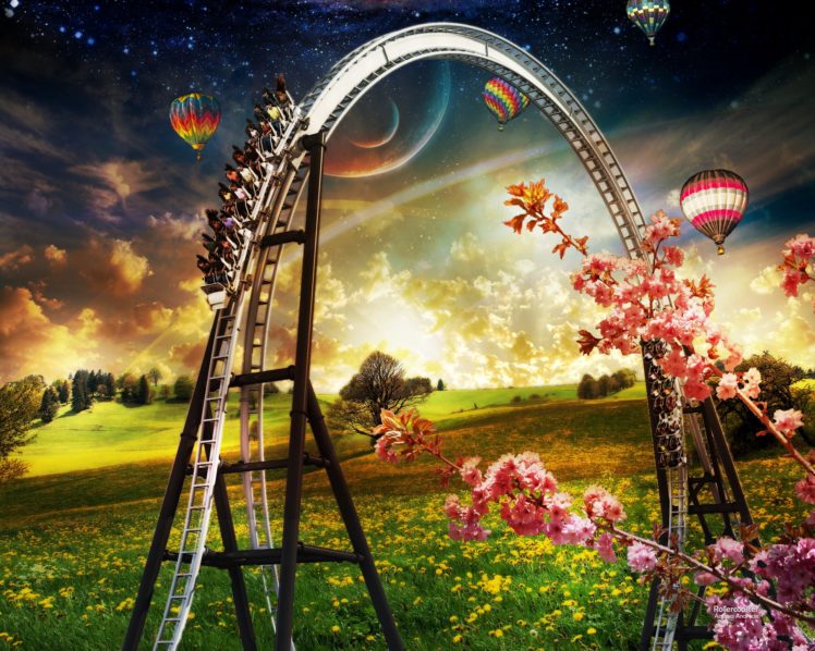 roller, Coaster, Amusement, Park, Fun, Rides, 1roll, Adventure, Summer, People, Artwork HD Wallpaper Desktop Background