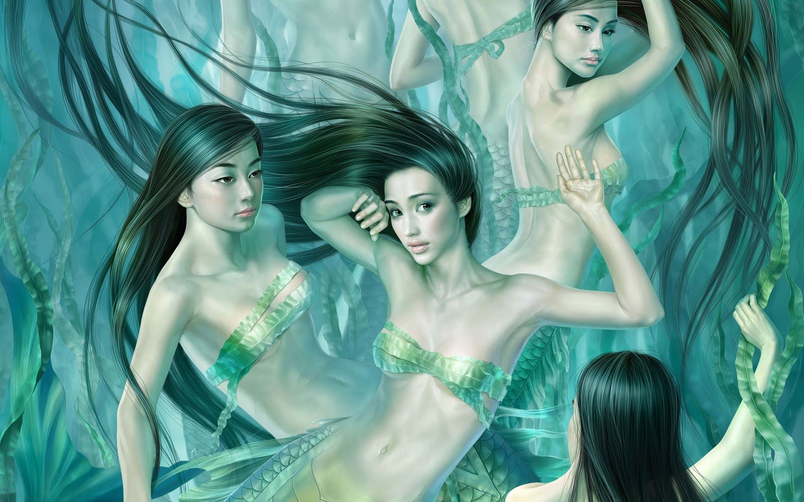 long, Hair, Girl, Fantasy, Beautiful, Water, Mermaids, Girls Wallpaper