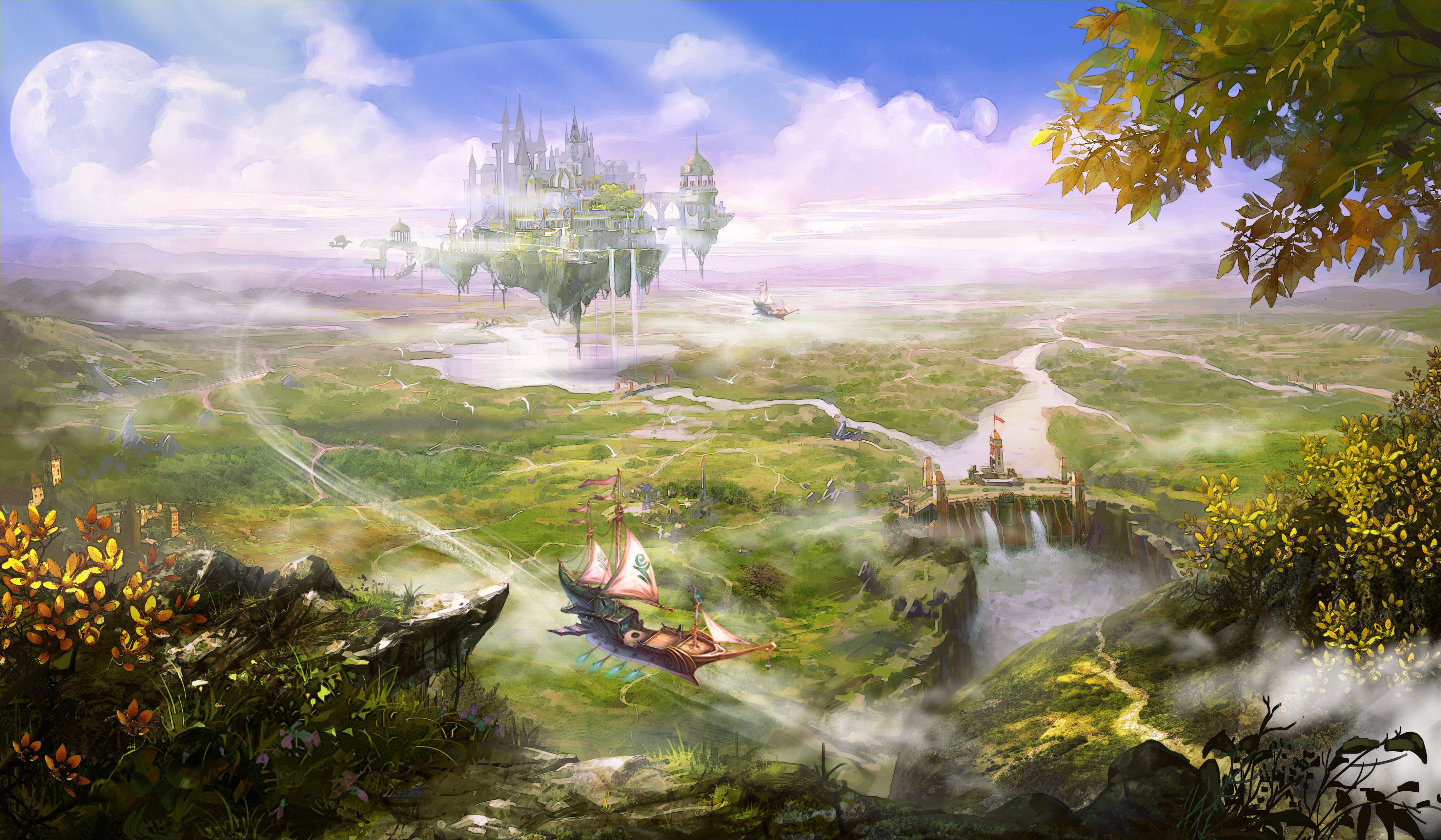 anime tranquil fantasy flowers landscape painting drawing