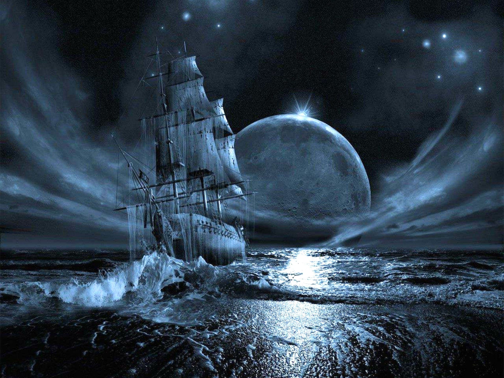fantasy, Ship, Boat, Art, Artwork, Ocean, Sea Wallpaper