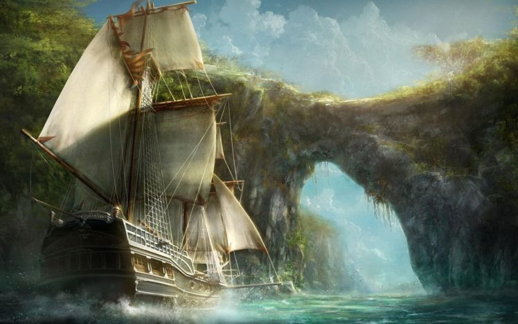fantasy, Ship, Boat, Art, Artwork, Ocean, Sea Wallpapers HD / Desktop and  Mobile Backgrounds