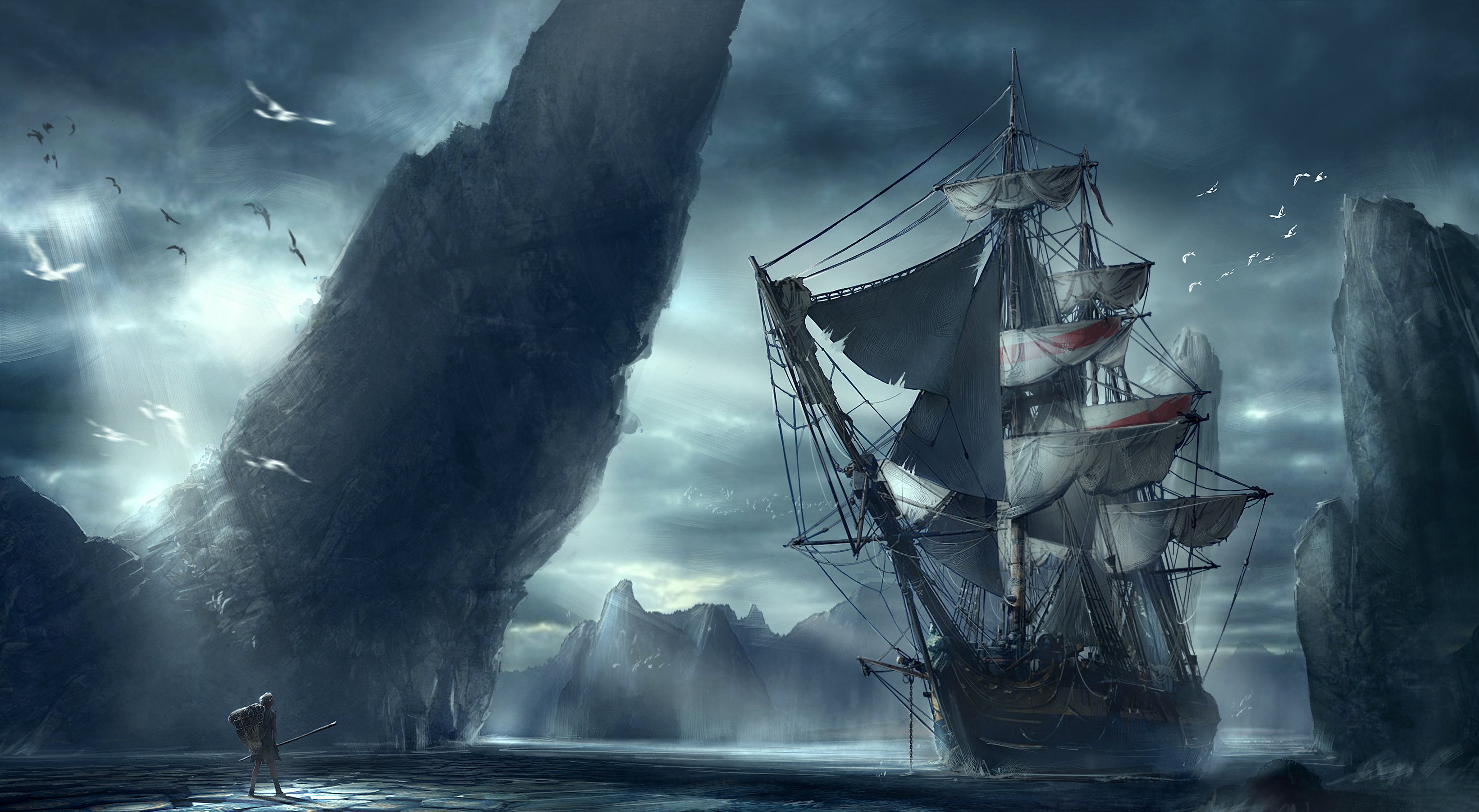 fantasy, Ship, Boat, Art, Artwork, Ocean, Sea Wallpapers HD / Desktop