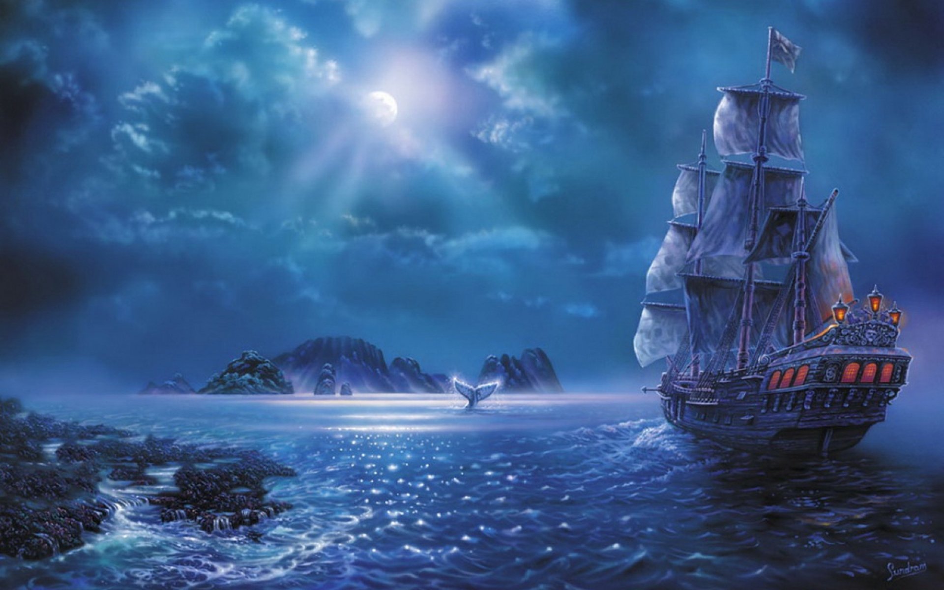 fantasy, Ship, Boat, Art, Artwork, Ocean, Sea Wallpapers HD / Desktop