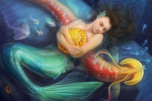 fantasy, Art, Mermaid, Fish, Girl