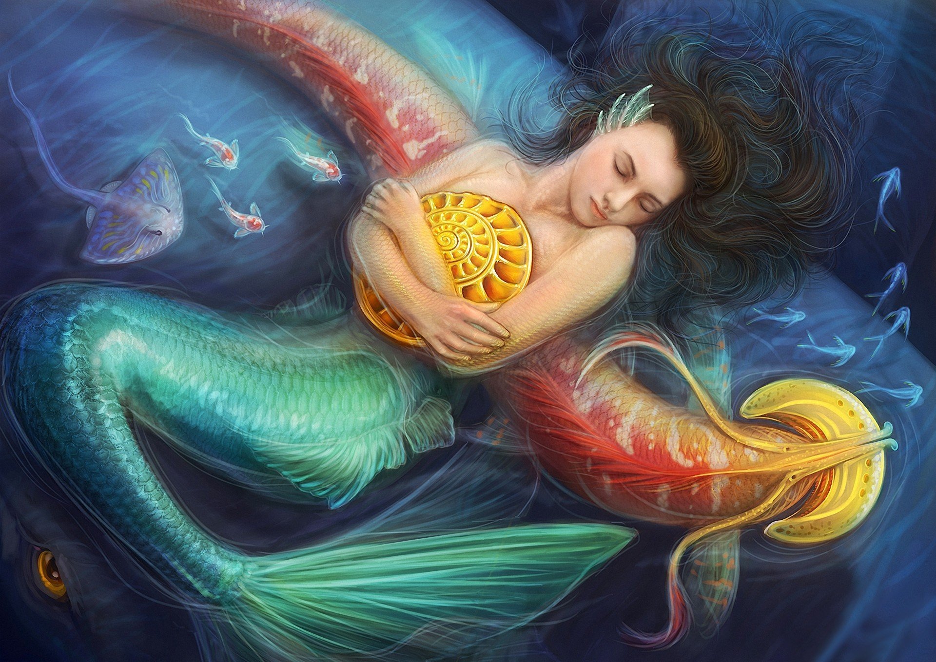 fantasy, Art, Mermaid, Fish, Girl Wallpaper