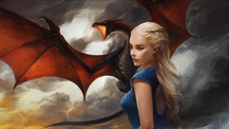 dragon, Fantasy, Girl, Blonde HD Wallpaper Desktop Background