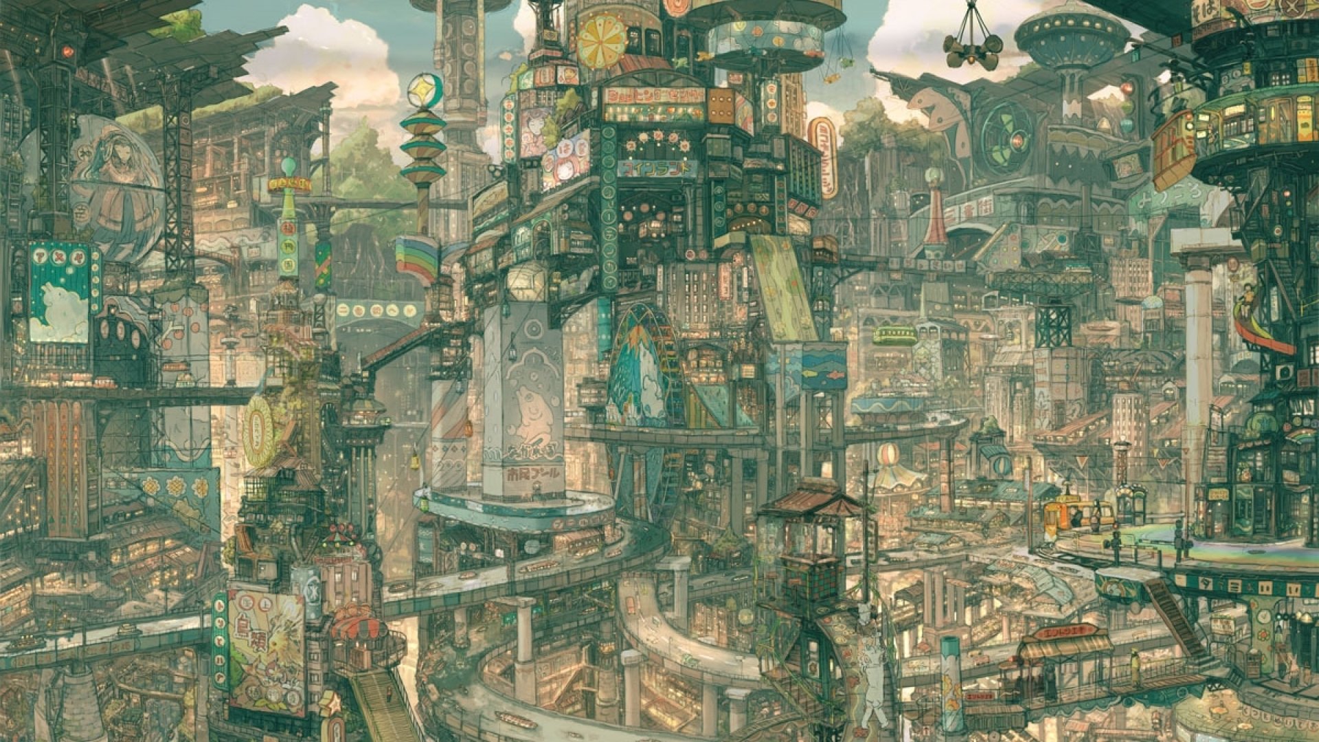 anime, Original, City, Cities, Art, Artwork, Fantasy, Detail Wallpapers