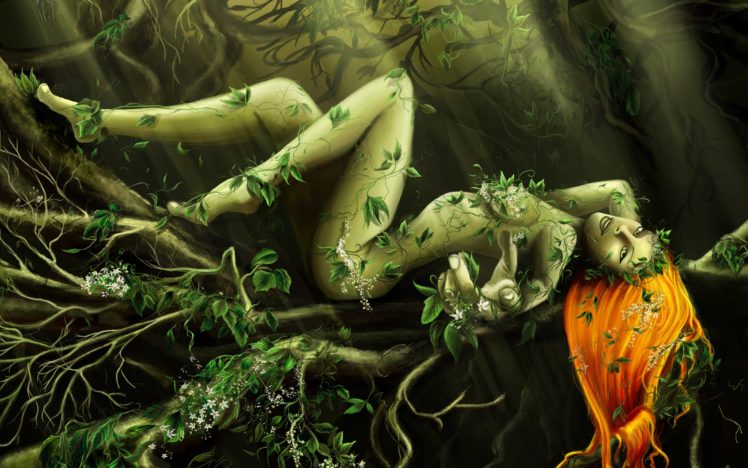 arts,  , Fantasy, Queen, Leaves, Forest HD Wallpaper Desktop Background