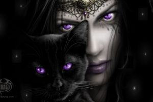 witch, Purple, Eyes, Black, Cat