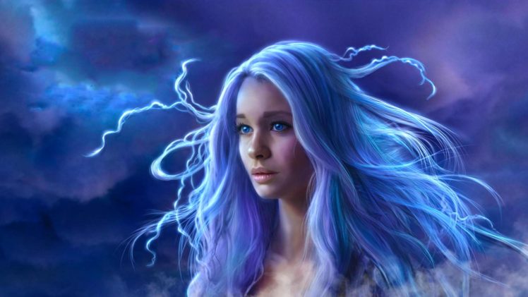 blue, Hair, Eyes, Fantasy, Long, Girl, Beauty HD Wallpaper Desktop Background