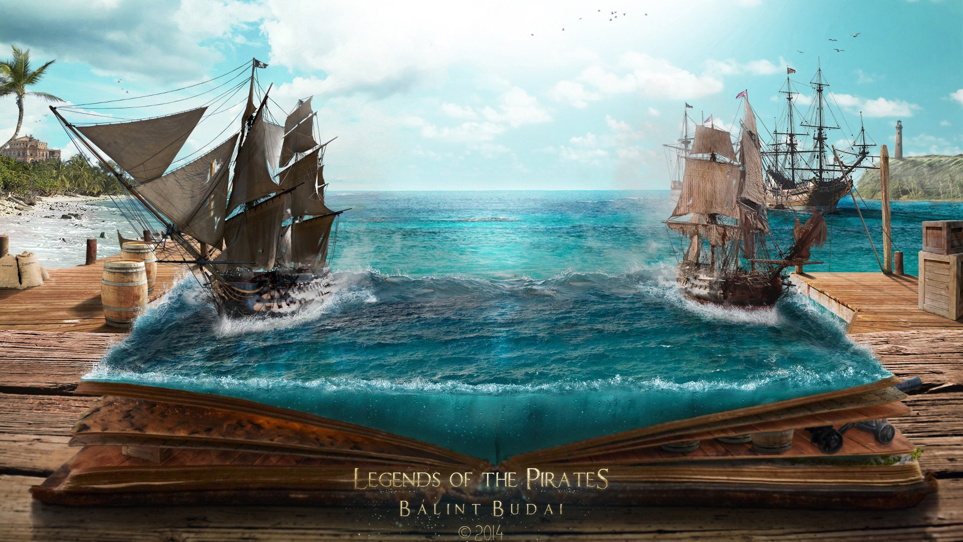 fantasy, Book, Sea, Ship Wallpaper