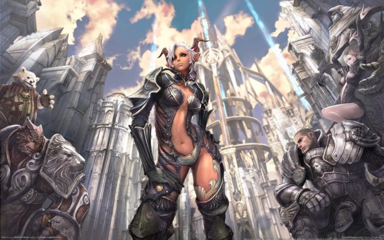 arts, Armor, Clouds, Warrior, Magic, Horns, Tera, City, Girls HD Wallpaper Desktop Background