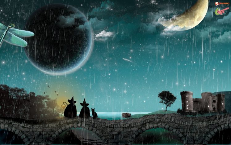 castles, Rain, Moon HD Wallpaper Desktop Background