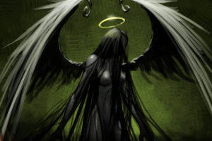angel, Green, Drawing, Halo, Wings, Gothic, Dark