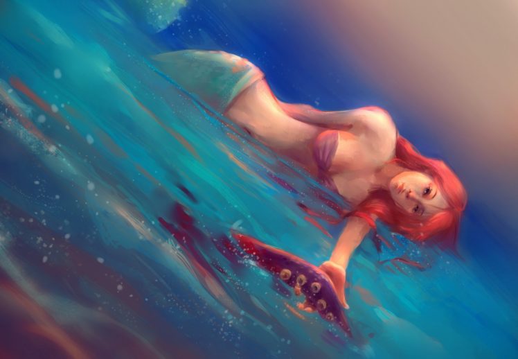 mermaid, Painting, Art, Redhead, Girl, Fantasy, Girls HD Wallpaper Desktop Background