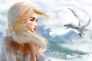 emilia, Clarke, Painting, Games, Of, Thrones, Daenerys, Targaryen, Fantasy, Dragon, Dragons, Girl