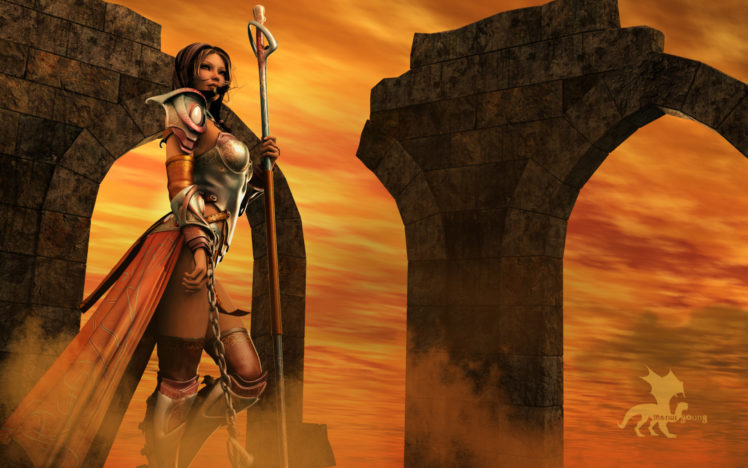 warriors, Mage, Staff, Armor, 3d, Graphics, Girls, Fantasy, Warrior HD Wallpaper Desktop Background