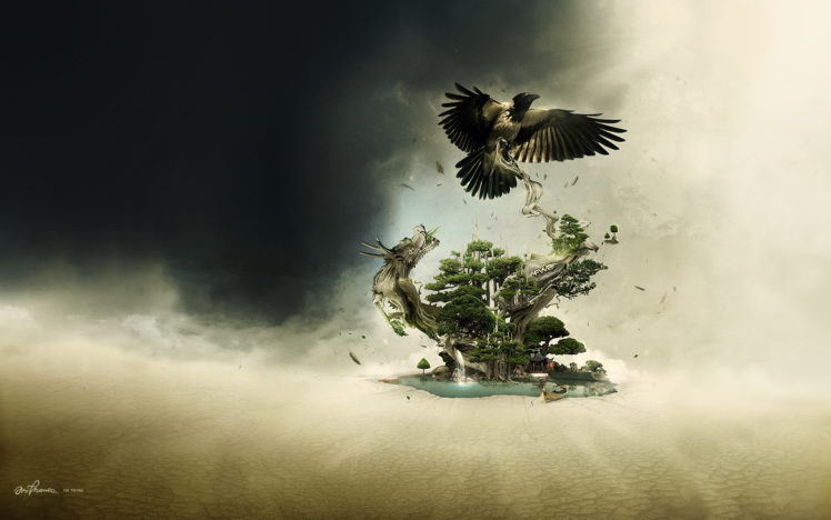 dragons, Oasis, Crows HD Wallpaper Desktop Background