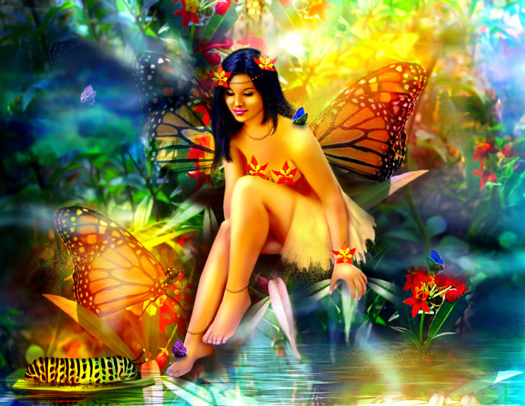 fairies, Fantasy, Girls, Fairy, Butterfly, Forest, Magical HD Wallpaper Desktop Background