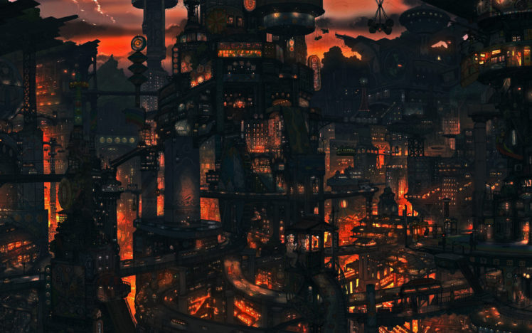 cityscapes, Night, Buildings, Artwork HD Wallpaper Desktop Background