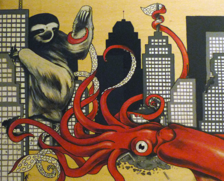 cartoon, Octupus, Squid, City, Cities, Psychedelic, Apocalyptic HD Wallpaper Desktop Background