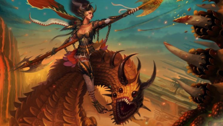 art, Abstract, Fantasy, Warrior, Battle, Dragon HD Wallpaper Desktop Background