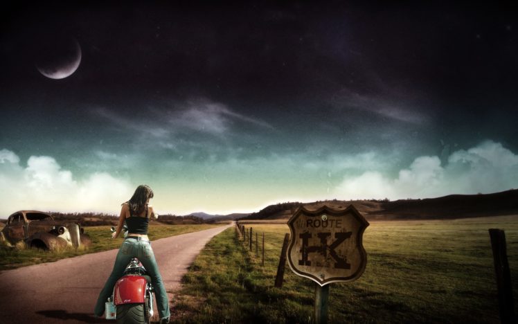 women, Jeans, Roads, Motorcycles HD Wallpaper Desktop Background