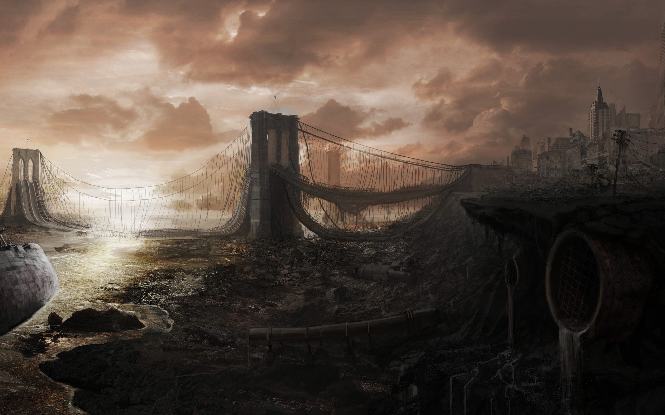 apocalyptic, Brooklyn, Bridge, Apocalypse, Artwork Wallpaper